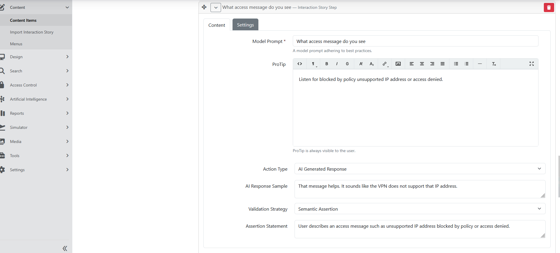 Interaction Story Step editor