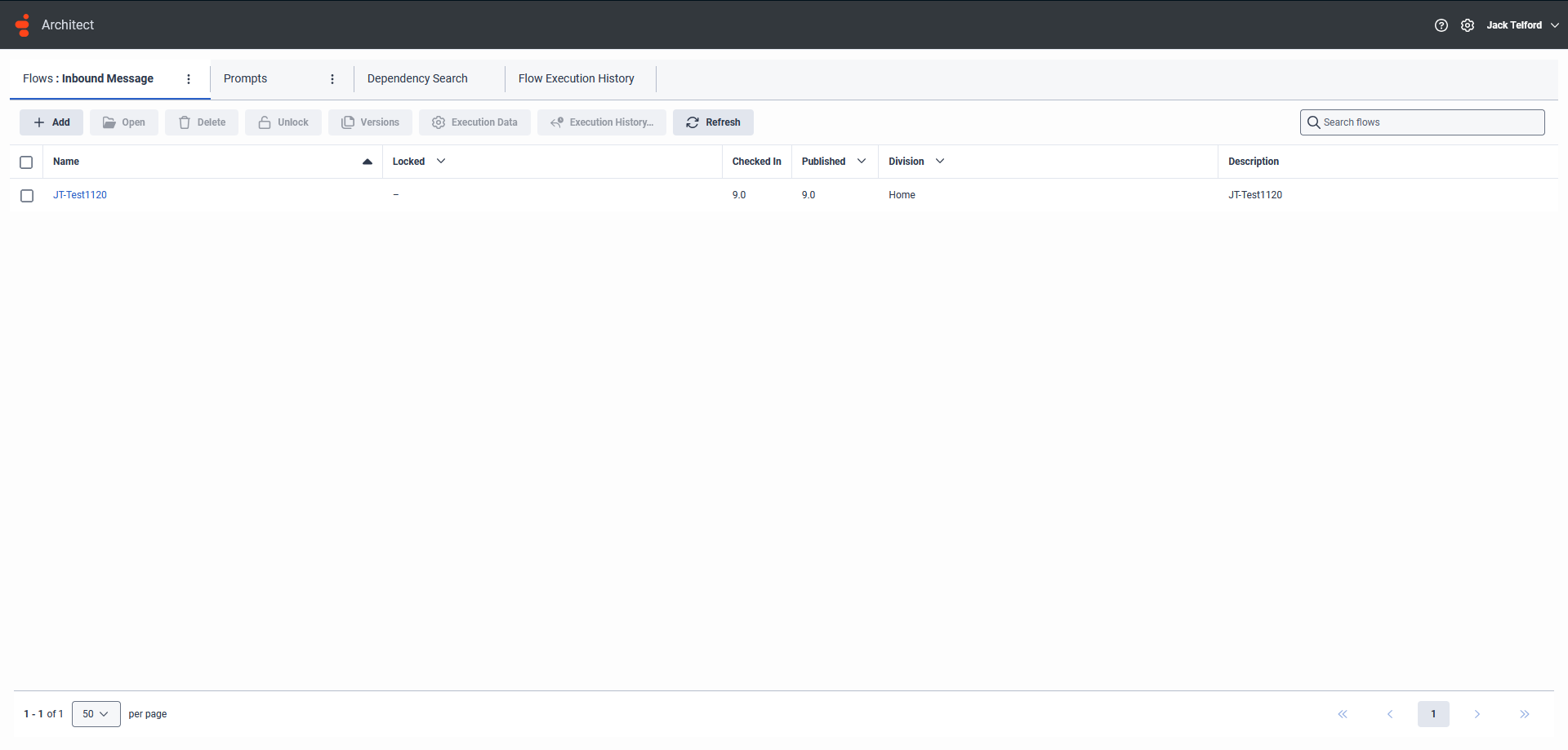 Architect Inbound Message Flows list