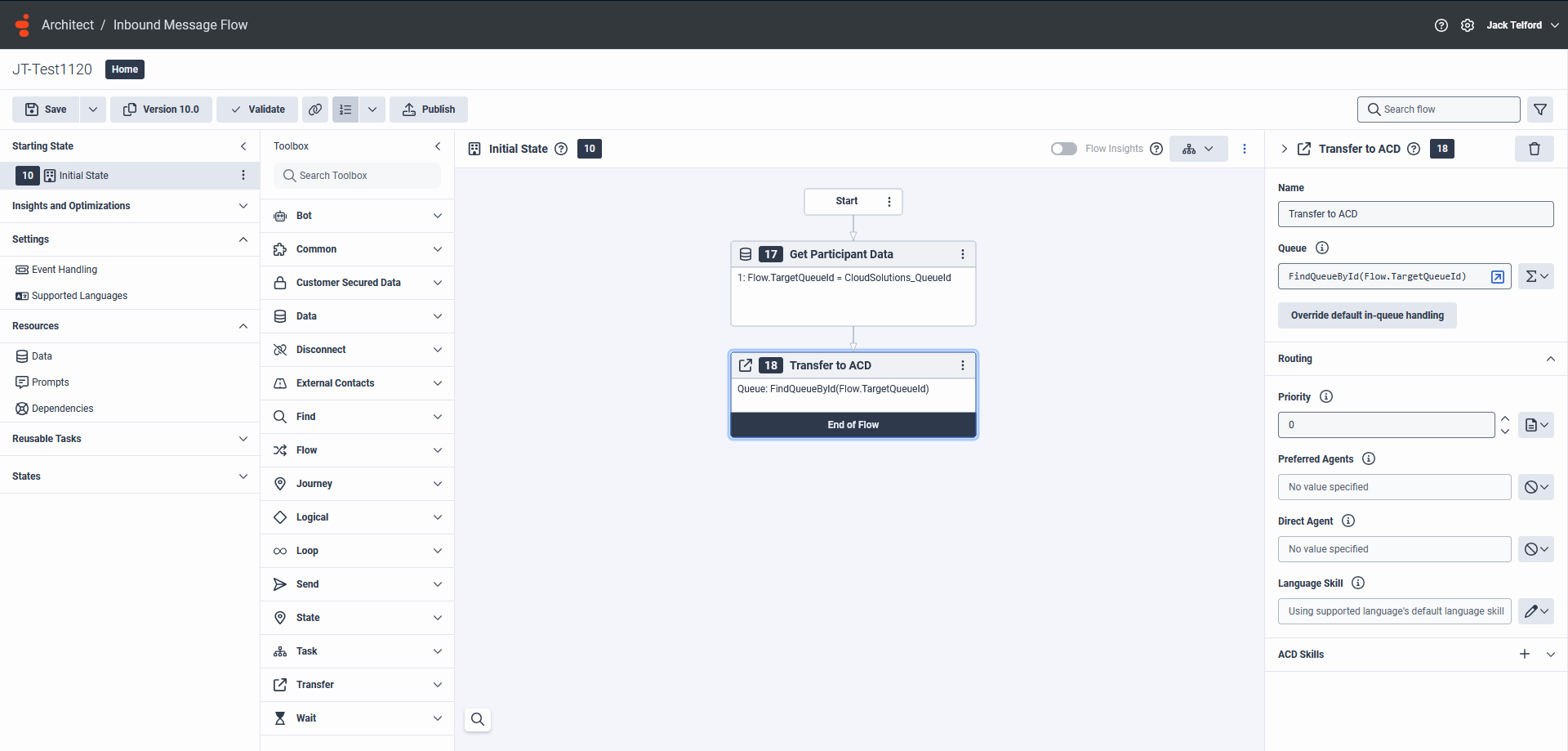 Transfer to ACD panel configuration