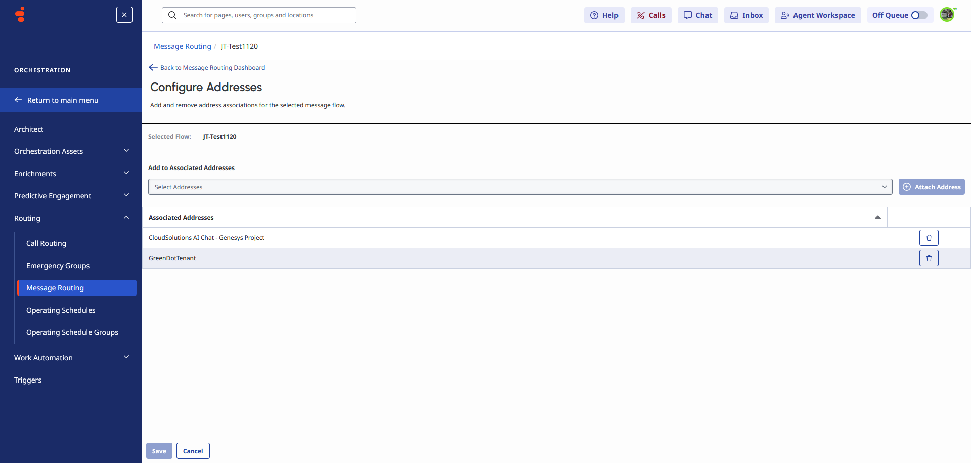 Configure Addresses page