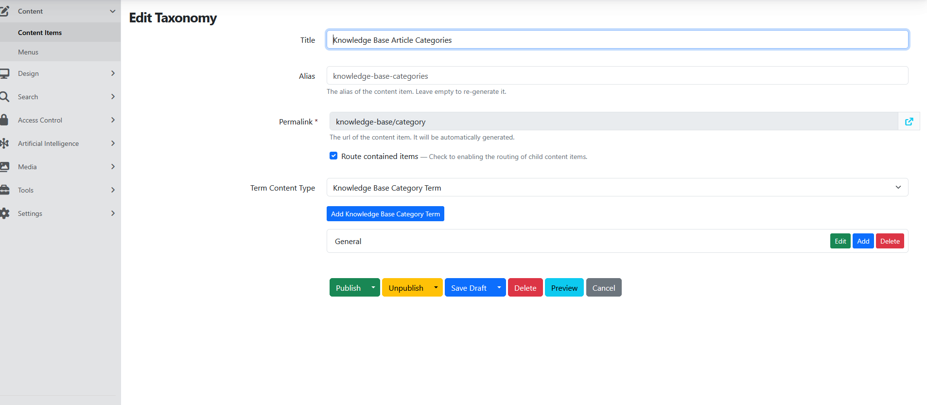 Knowledge Base article categories taxonomy