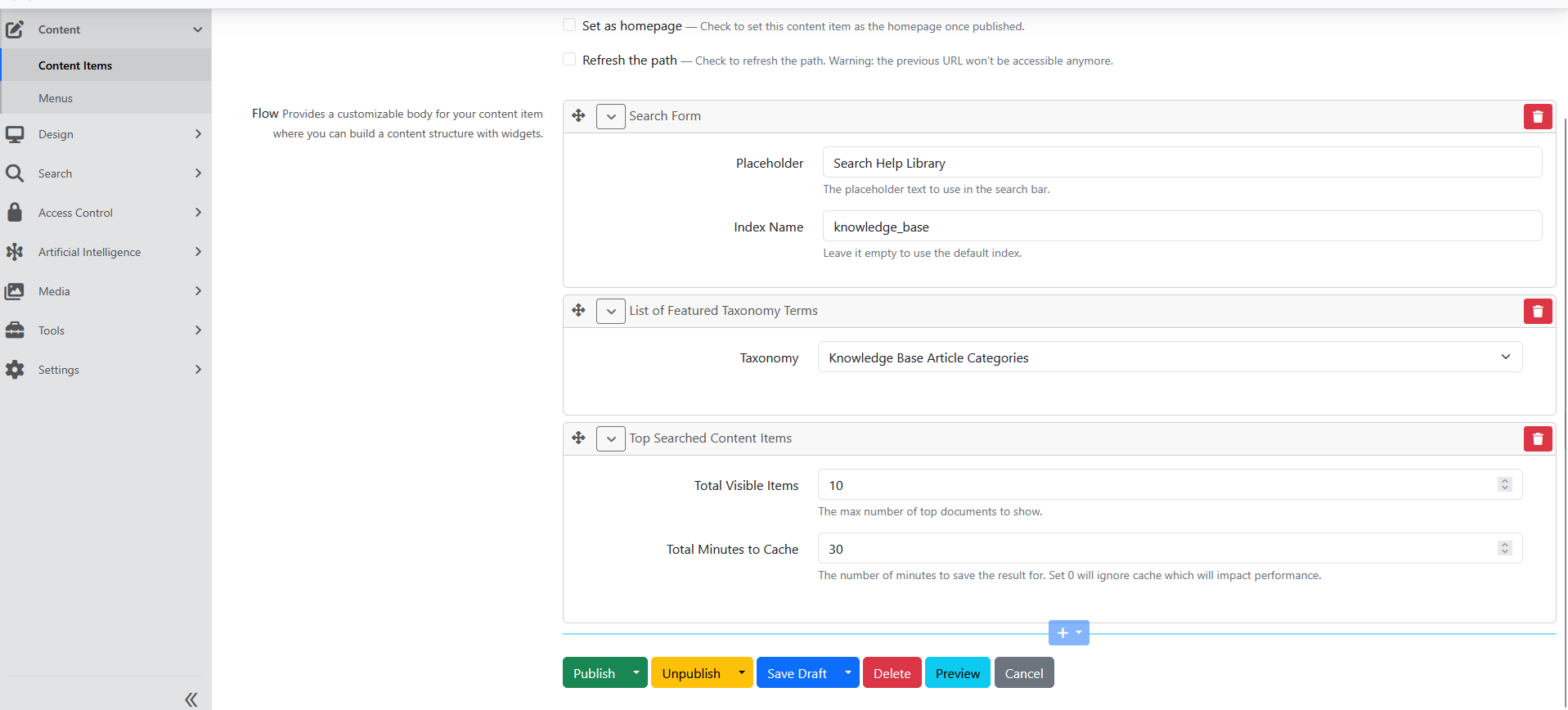 Discover page widget setup