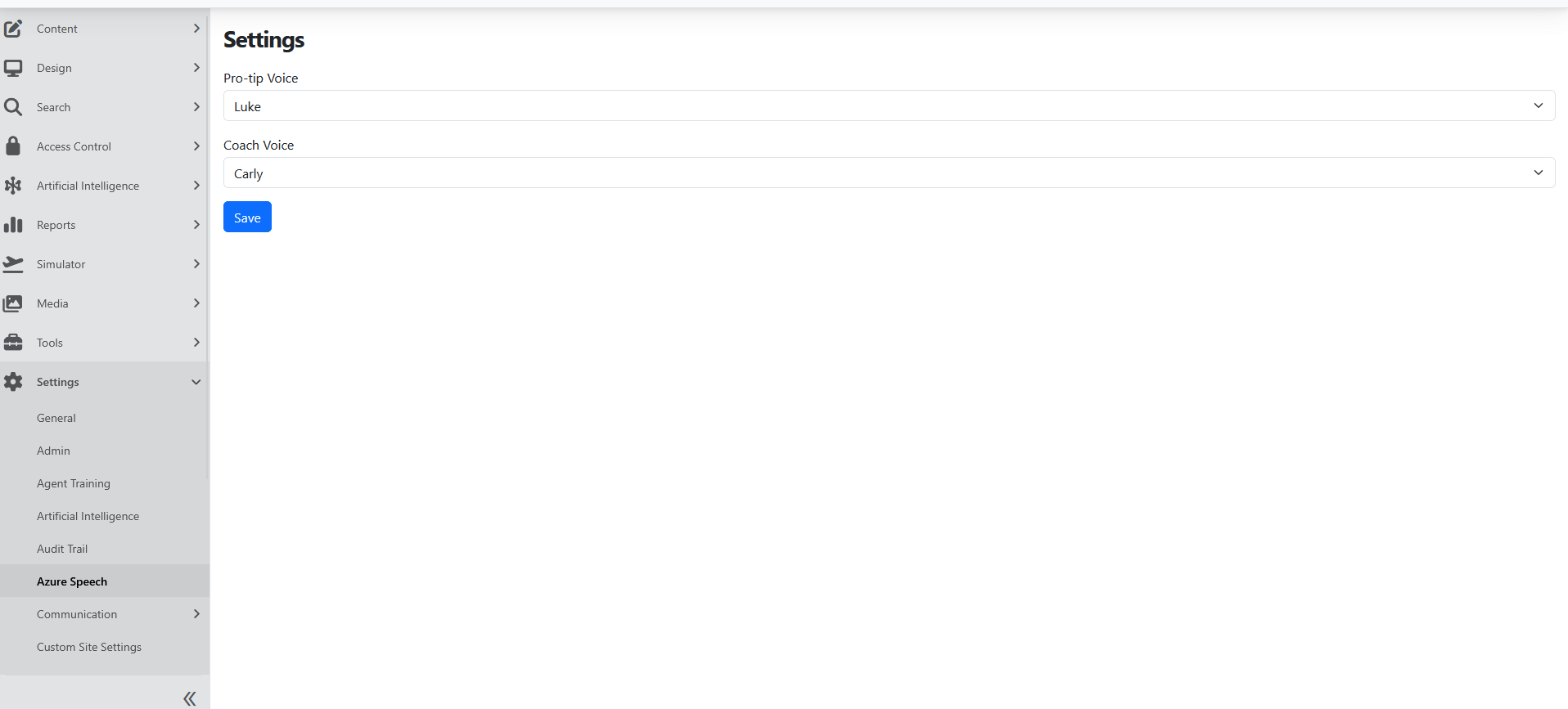 Azure Speech settings